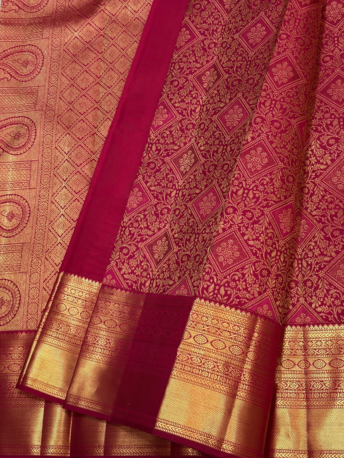 Magenta Pink Floral Brocade Kanchipuram Bridal Silk Saree